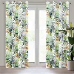   Rommy bársony sötétítő függöny egzotikus levél mintával Fehér/zöld 140x250 cm