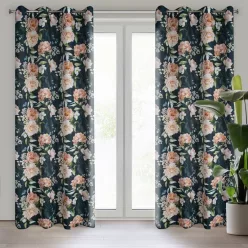   Salma rózsás dekor függöny oxford anyagból Fekete 140x270 cm