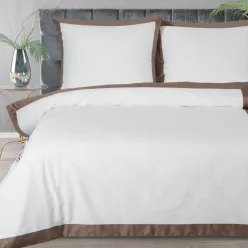   Reina23 fodrokkal díszített pamut-szatén ágyneműhuzat Fehér/kávé 220x200 cm - 70x80 cm 2db