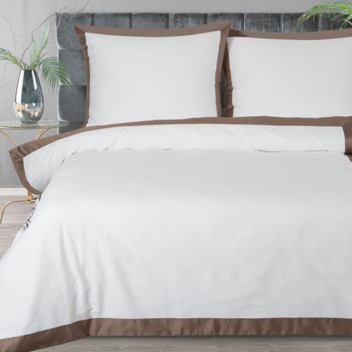 Reina23 fodrokkal díszített pamut-szatén ágyneműhuzat Fehér/kávé 220x200 cm - 70x80 cm 2db