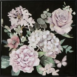   Virágos növényt ábrázoló kézzel festett falikép 621a kerettel Fekete 60x60 cm