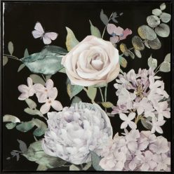   Virágos növényt ábrázoló kézzel festett falikép 621b kerettel Fekete 60x60 cm