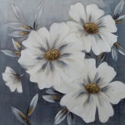   Virágos növényt ábrázoló kézzel festett falikép 633a Szürke 80x80 cm