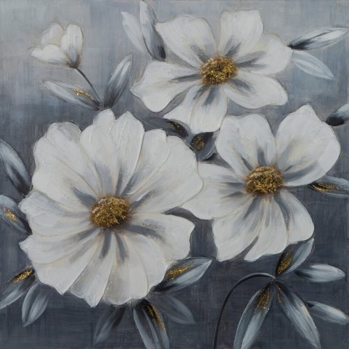 Virágos növényt ábrázoló kézzel festett falikép 633b Szürke 80x80 cm