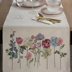   Gobelin asztali futó nyári virágok motívumával Natúr 50x110 cm