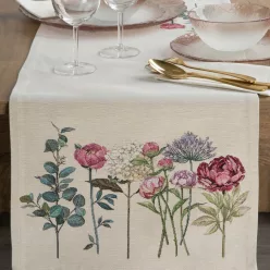   Gobelin asztali futó nyári virágok motívumával Natúr 40x100 cm +/-5%