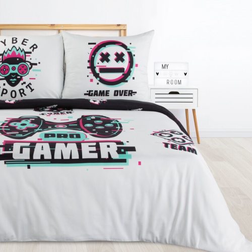 Gamer gyermek pamut ágyneműhuzat Fehér 160x200 cm - 70x80 cm 2db