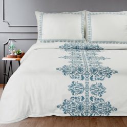  Reina23 fodrokkal díszített pamut-szatén ágyneműhuzat Fehér/sötétkék 220x200 cm - 70x80 cm 2db