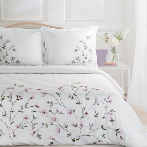 Reina23 fodrokkal díszített pamut-szatén ágyneműhuzat Fehér almaág virág mintás 220x200 cm - 70x80 cm 2db