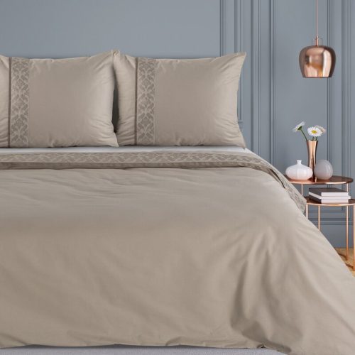 Reina26 pamut ágyneműhuzat elegáns hímzéssel Világosbarna 220x200 cm - 70x80 cm 2db