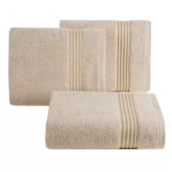   Lilla pamut törölköző keskeny fényes csíkokkal Bézs 30x50 cm