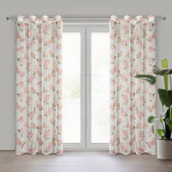   Mela rózsa mintás etamin függöny arany nyomattal Fehér 140x250 cm