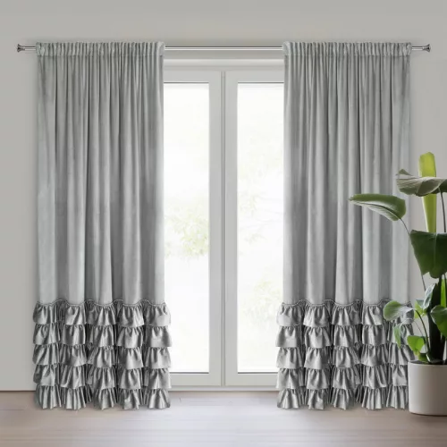 Carli fodros bársony függöny köves díszcsíkkal Ezüst 140x250 cm