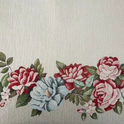   Gobelin terítő zsenília fonalból piros és kék virágokkal Natúr 40x100 cm