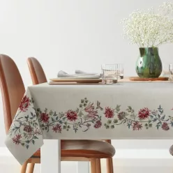   Egzotikus virágmintás gobelin asztalterítő zsenília fonalból Natúr 140x180 cm +/-5%