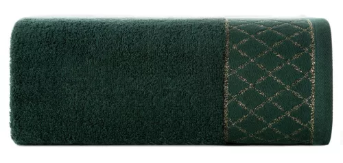 Layla minőségi törölköző fényes díszítéssel Sötétzöld 50x90 cm