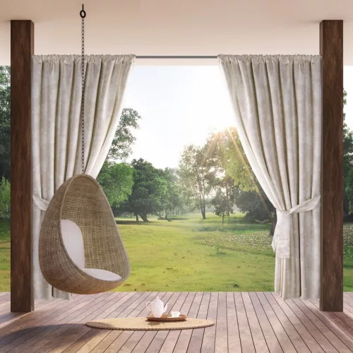 Garden rózsa mintás vízálló kerti függöny elkötővel Púder/krémszín 155x200 cm