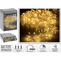   LED fényfüzér, ezüst vezetékkel, 100 LED, 1m, meleg fehér 