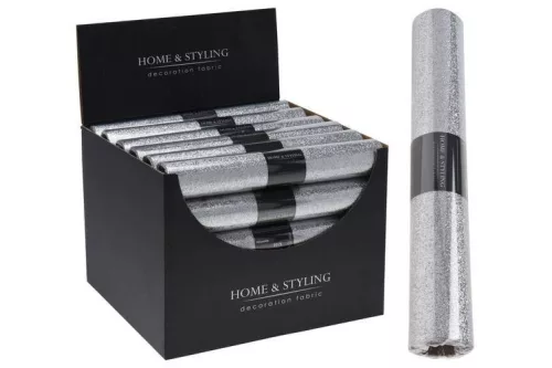 Glitteres organza dekor szövet, fehér ezüsttel, 28x250cm 