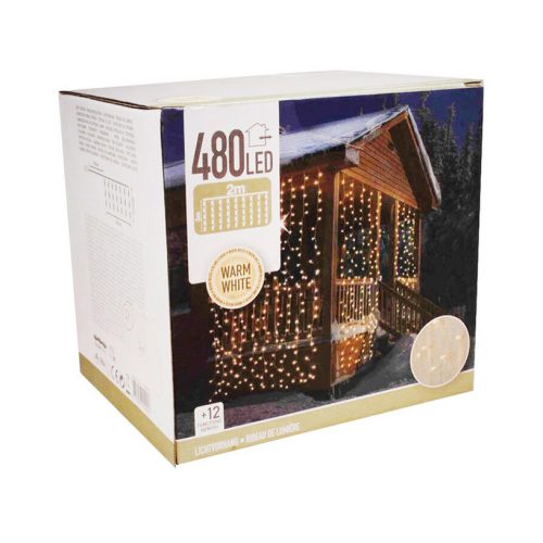LED-es függönyfény, 480 LED, 2mx3m, meleg fehér 