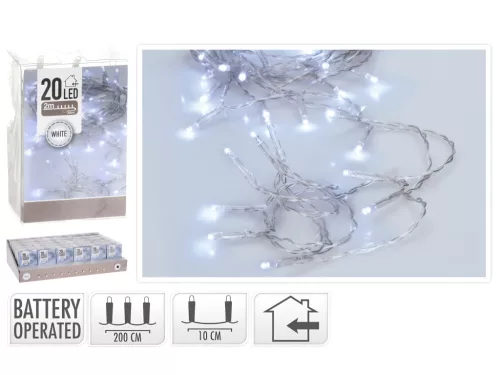 LED-es világítás, időzítő funkcióval, 20 LED, 2m, fehér