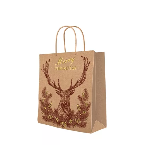 Vintage Christmas Deer papír ajándéktáska medium 20x25x10cm