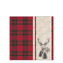 Deer plaid red papírszalvéta 25x25cm, 20db-os