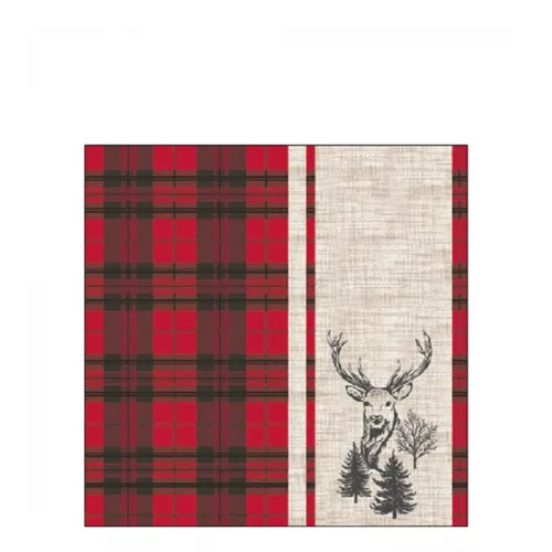 Deer plaid red papírszalvéta 25x25cm, 20db-os