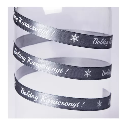 Szalag szatén 12mm x 20m "Boldog Karácsonyt!" Kékes ezüst