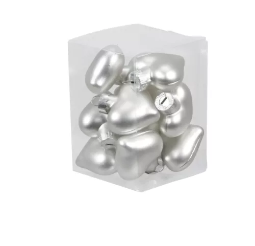 Szív üveg 40mm 12db/ szett matt ezüst