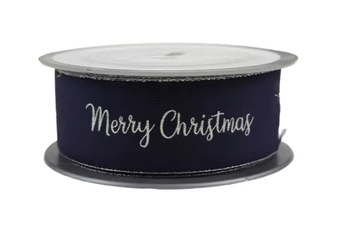 Szalag textil Merry Christmas 3,8/10 kék/ezüst